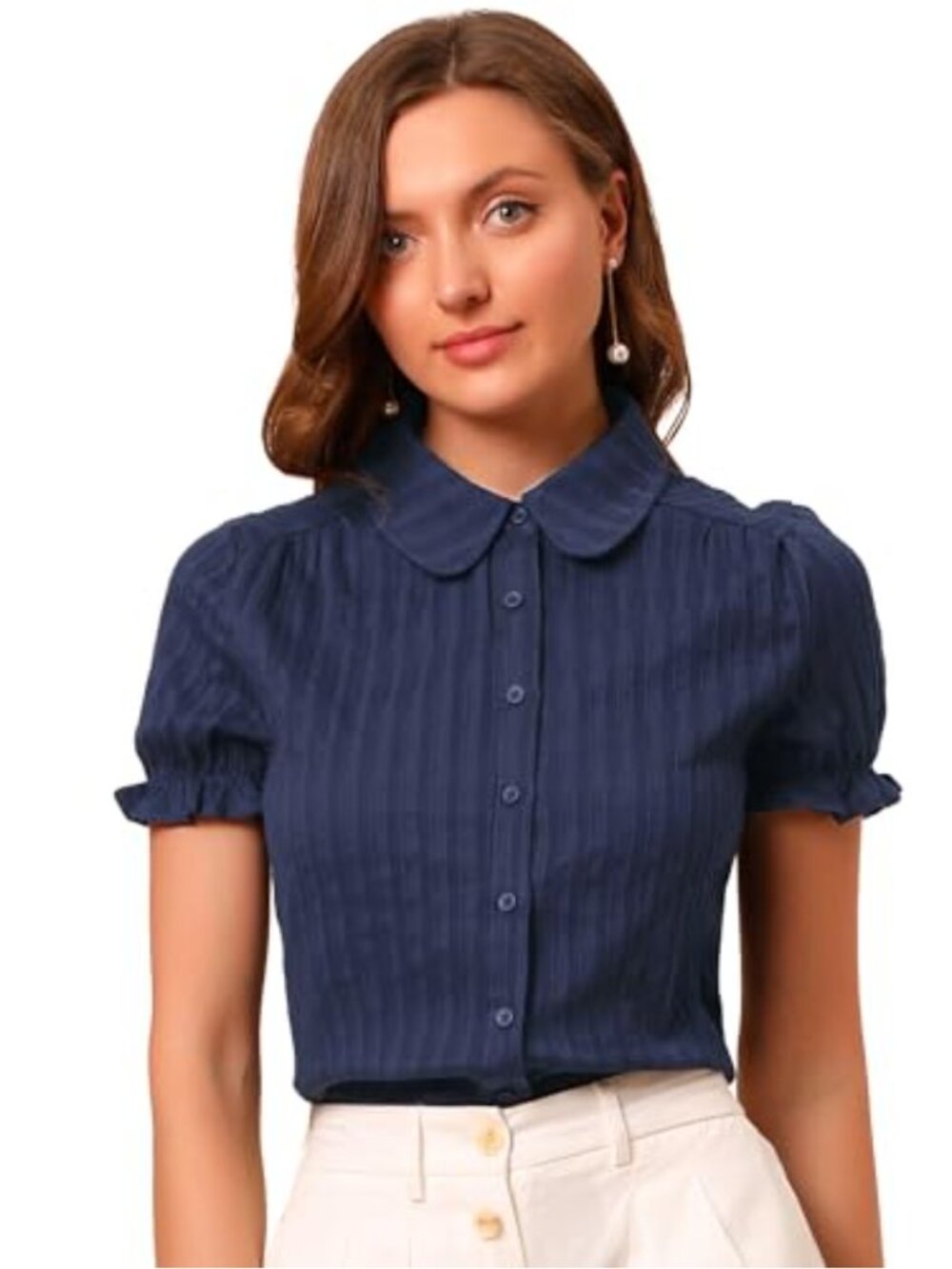 Women's Peter Pan Collar Cotton Button Down Shirt